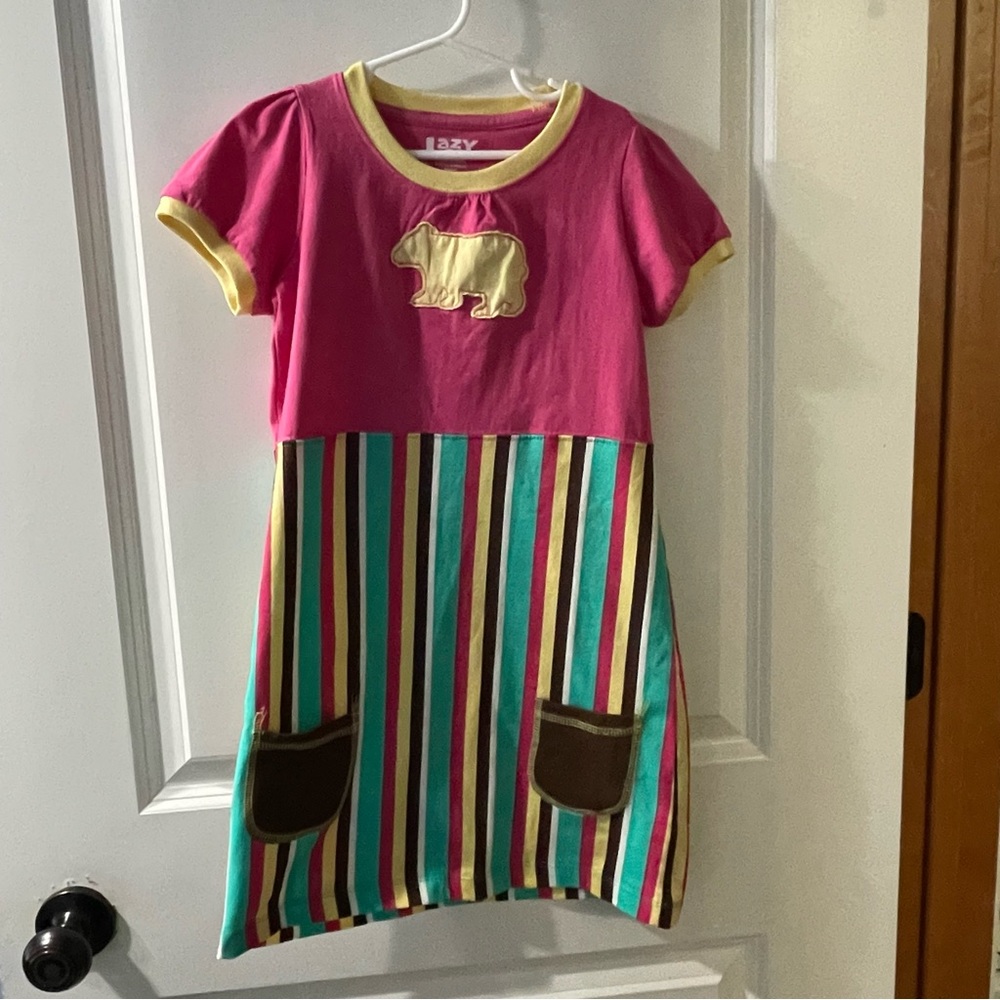 Lazy One Pink and Striped Bear Dress